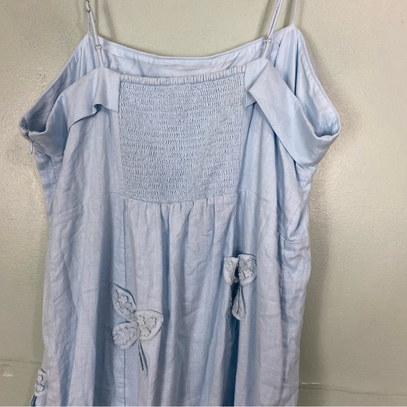 Anthropologie Maeve Linen Blend Applique Butterfly Dress Blue Size 2X - Picture 7 of 10